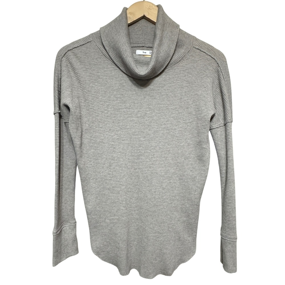 TNA Aritzia Womens Waffle Knit Cowl Neck Long Sleeve Shirt Top XXS Casual Fall